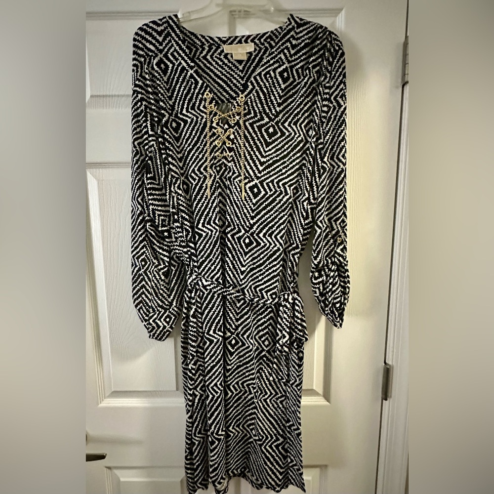 Michael Kors Black and White Patterned Maxi Dress with Gold Accents 3X